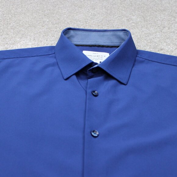 Construct Shirt Mens XL, 17-17 1/2, 34/35 Blue Slim Fit 4 Way Stretch Flip Cuff - Picture 5 of 13